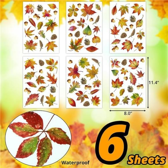 Thanksgiving Window Clings 6 Sheets Maple Leaves Pine Cones Window Sticker - Picture 4 of 7